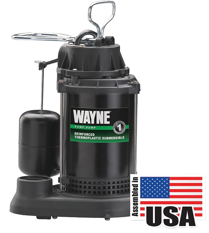 WAYNE Wayne SPF33 Sump Pump, 1-Phase, 9.5 A, 120 V, 0.33 hp, 1-1/2 in Outlet, 15 ft Max Head, 3750 gph, Thermoplastic PLUMBING, HEATING & VENTILATION WAYNE