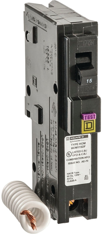 SQUARE D Square D HOM115DFC Circuit Breaker, Dual Function, Mini, 15 A, 1-Pole, Plug, 120 V ELECTRICAL SQUARE D