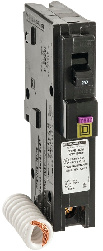 SQUARE D Square D HOM120DFC Circuit Breaker, Dual Function, Mini, 20 A, 1-Pole, Plug, 120 V