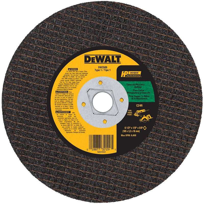 DEWALT DEWALT DW3509 Abrasive Saw Blade, 6-1/2 in Dia, 1/8 in Thick, 5/8 in Arbor, Silicon Carbide Abrasive