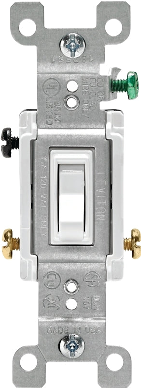 LEVITON Leviton 1453-2W Series Switch, White, 15 A, 120 V, 3-Position, Push-In Terminal, Thermoplastic Housing Material