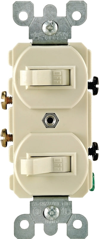 LEVITON Leviton S01-05224-2IS Duplex Combination Double Switch, 15 A, 120/277 V, Lead Wire Terminal, Ivory ELECTRICAL LEVITON