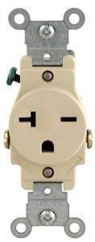 LEVITON Leviton S01-05801-KIS Single Receptacle, 2 -Pole, 125 V, 20 A, NEMA: NEMA 5-20R, Ivory