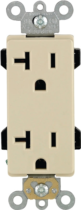 LEVITON Leviton S01-16352-0IS Duplex Receptacle, 2 -Pole, 20 A, 125 V, Back, Side Wiring, NEMA: 5-20R, Ivory ELECTRICAL LEVITON