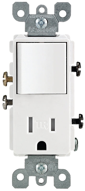 LEVITON Leviton 5625 Series R62-T5625-0WS Combination Switch/Receptacle, 1-Pole, 15 A, 120 V Switch, 125 V Receptacle, White ELECTRICAL LEVITON