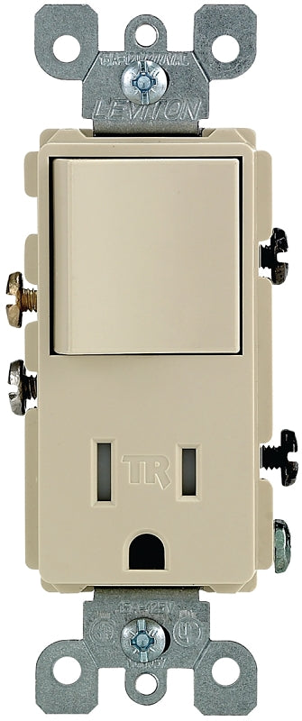 LEVITON Leviton 5625 Series S01-T5625-0IS Combination Switch/Receptacle, 1-Pole, 15 A, 120 V Switch, 125 V Receptacle, Ivory