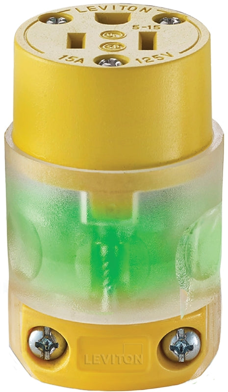 LEVITON Leviton R50-515CV-LIT Electrical Connector, 2 -Pole, 15 A, 125 V, NEMA: NEMA 5-15R, Transparent Yellow