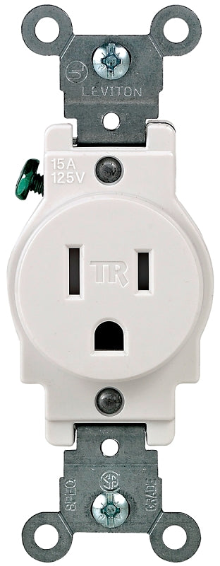 LEVITON Leviton R52-T5015-0WS Single Receptacle, 2 -Pole, 125 V, 15 A, Back and Side Wiring, NEMA: NEMA 5-15R, White