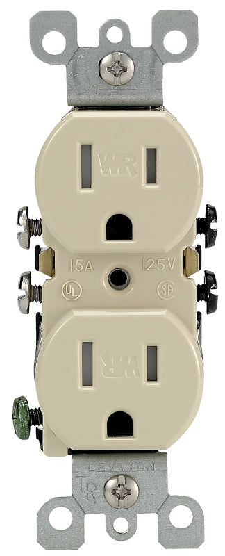 LEVITON Leviton S01-W5320-T0I Duplex Receptacle, 2-Pole, 15 A, 125 VAC, Push-In, Side Wiring, NEMA: 5-15R, Ivory ELECTRICAL LEVITON