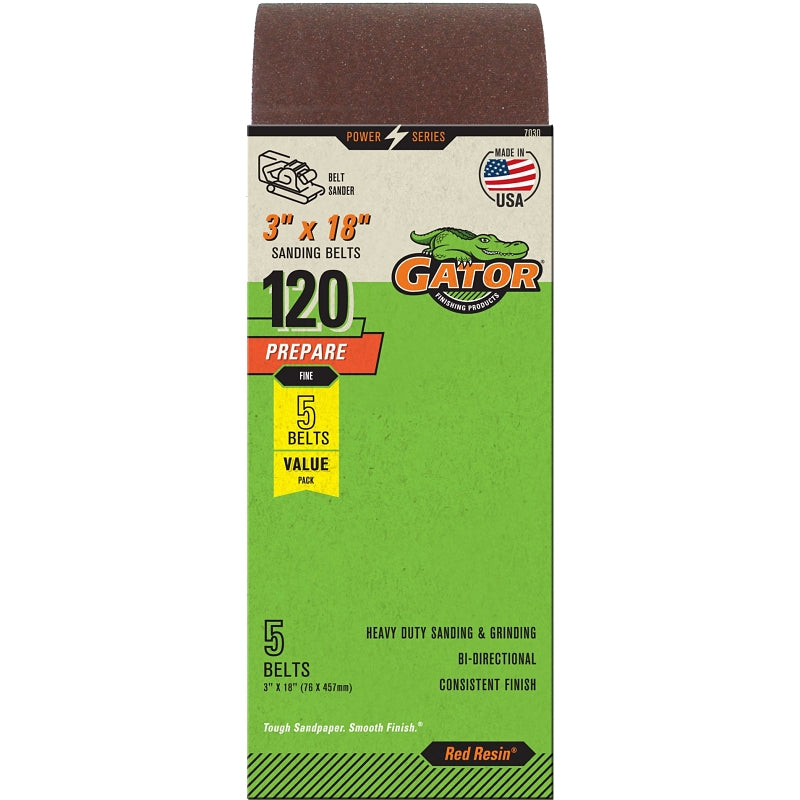 GATOR Gator 7030 Sanding Belt, 18 in L, 3 in W, 120 Grit, Fine, Aluminum Oxide Abrasive TOOLS GATOR