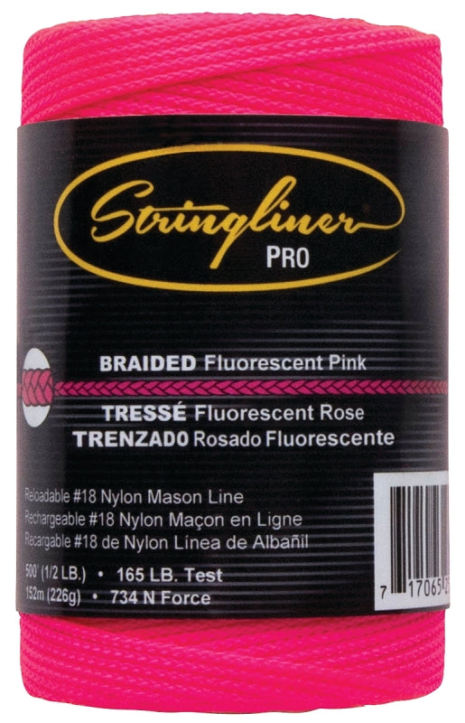 STRINGLINER BY U.S. TAPE Stringliner Pro Series 35462 Construction Line, #18 Dia, 500 ft L, 165 lb Working Load, Nylon, Fluorescent Pink