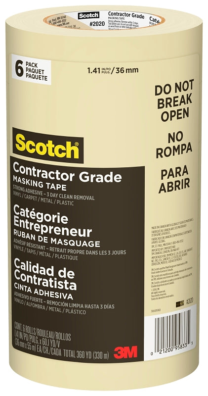 SCOTCH Scotch 2020-36A-CP Masking Tape, 60 yd L, 1.41 in W, 0.005 in Thick, Crepe Paper Backing, Beige PAINT SCOTCH