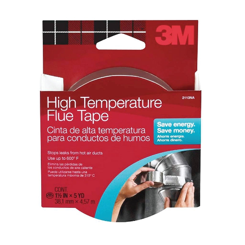 3M 3M 2113 Flue Tape, 15 ft L, 1-1/2 in W, Foil Backing, Silver
