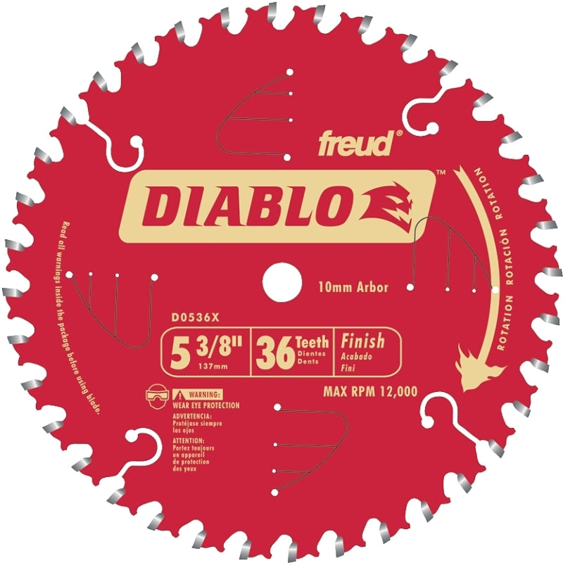 DIABLO Diablo D0536X Circular Saw Blade, 5-3/8 in Dia, 0.393 in Arbor, 36-Teeth, Carbide Cutting Edge