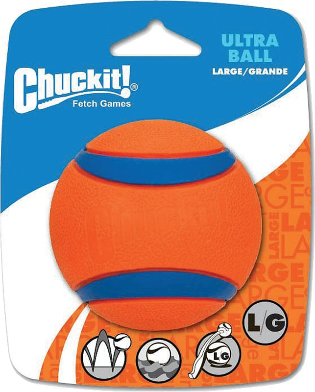 CHUCK-IT Chuckit! 17030 Dog Toy, Ultra Ball, L, Rubber, Blue/Orange