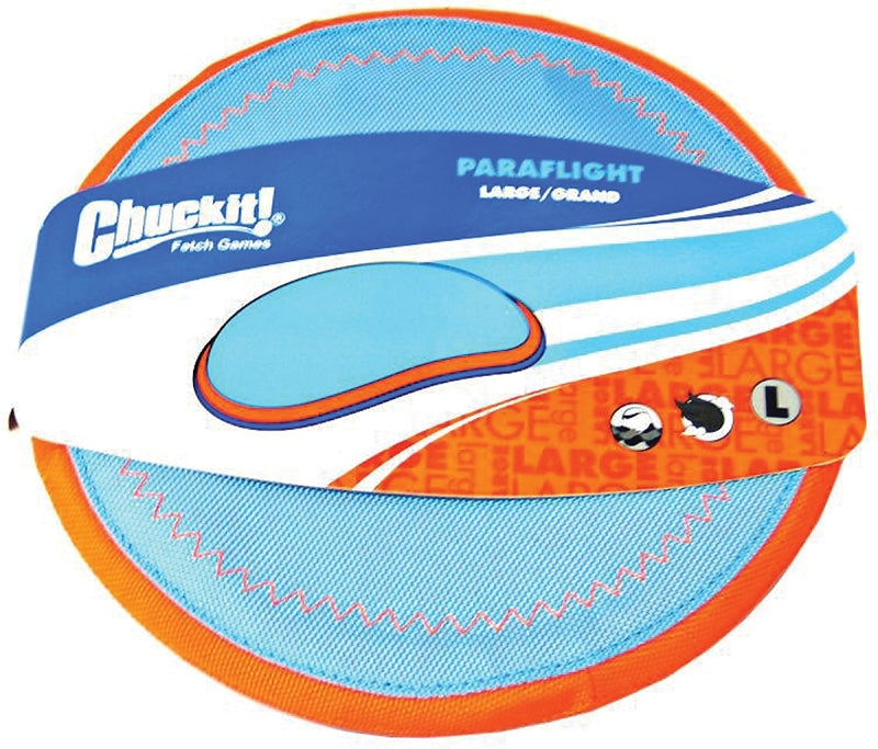 CHUCK-IT Chuckit! 221301 Dog Toy, Fetch, L, Paraflight Flyer, Nylon/Rubber, Blue/Orange