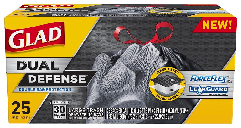GLAD Glad 70359 Trash Bag, 30 gal, Black