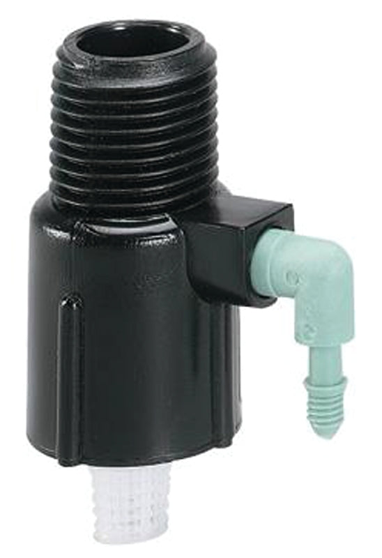 ORBIT IRRIGATION PRODUCTS Orbit 67050 Manifold, 1/2 x 1/4 in Connection, Thread x Barb, 1 -Port, 1/4 in Tubing, Plastic, Black