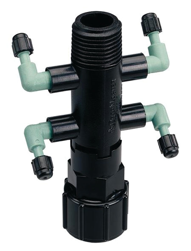ORBIT IRRIGATION PRODUCTS Orbit 67060 Manifold, 1/2 x 1/4 in Connection, Thread x Barb, 4-Port, 1/4 in Tubing, Black LAWN & GARDEN ORBIT IRRIGATION PRODUCTS