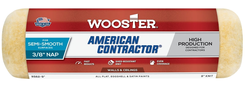 WOOSTER BRUSH Wooster R562-9 Roller Cover, 3/8 in Thick Nap, 9 in L, Knit Fabric Cover PAINT WOOSTER BRUSH   