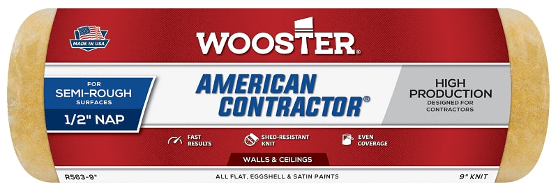 WOOSTER BRUSH Wooster R563-9 Roller Cover, 1/2 in Thick Nap, 9 in L, Fabric Cover