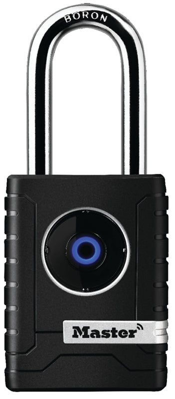 MASTER LOCK Master Lock 4401DLH Wide Bluetooth Padlock, 11/32 in Dia Shackle, 2 in H Shackle, Boron Steel Shackle, Metal Body