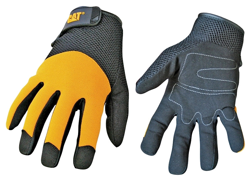BOSS MFG Cat CAT012215L Utility Gloves, L, Wrist Strap Cuff, Synthetic Leather, Black/Yellow