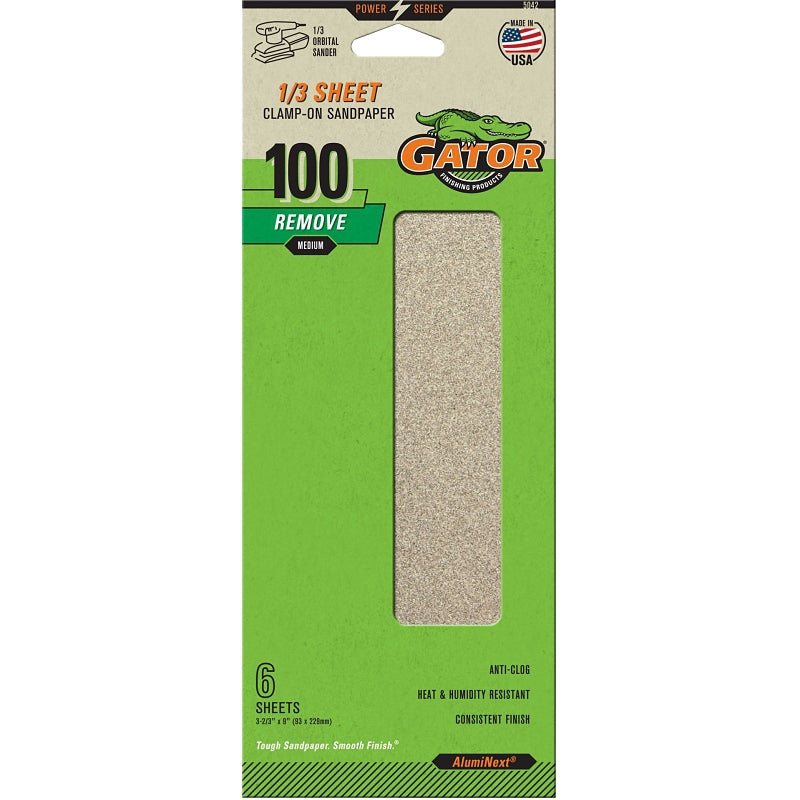 GATOR Gator 5042 Sanding Sheet, 3-2/3 in W, 9 in L, 100 Grit, Medium, Aluminum Oxide Abrasive, Paper Backing TOOLS GATOR