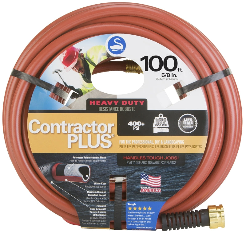 LAWN & GARDEN LLC Swan ContractorPLUS CSNCG58100 Heavy-Duty Garden Hose, 5/8 in, 100 ft L, Female, Rubber/Vinyl, Red HOUSEWARES LAWN & GARDEN LLC