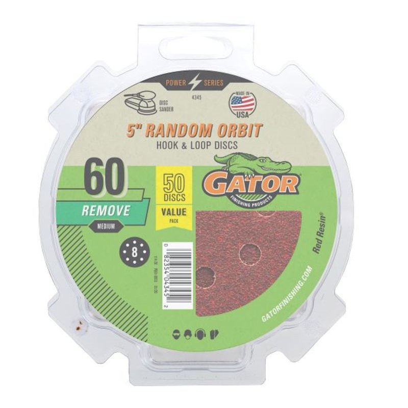 GATOR Gator 4345 Sanding Disc, 5 in Dia, 60 Grit, Coarse, Aluminum Oxide Abrasive, Vented, 50/PK TOOLS GATOR