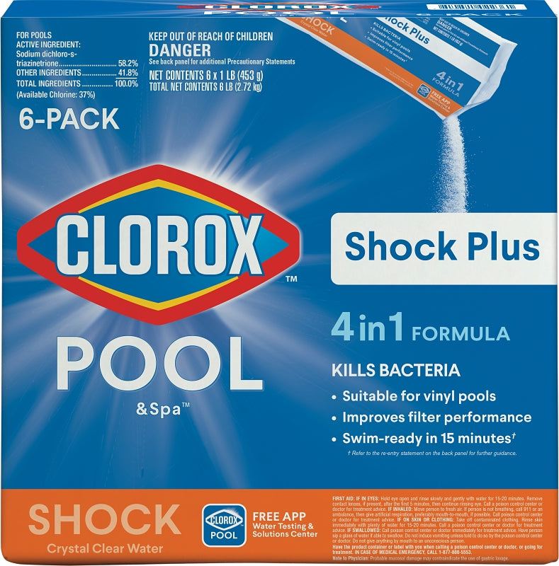 CLOROX Clorox 32606CLX POOL & Spa Shock Plus Series Pool Chemical, 1 lb Bag, Solid, Chlorine, 5 to 5.5 pH