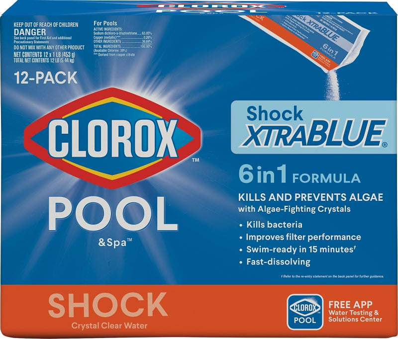 CLOROX Clorox POOL & Spa Shock XtraBlue 36012CLX Pool Chemical, 1 lb Bottle, Granular, Chlorine