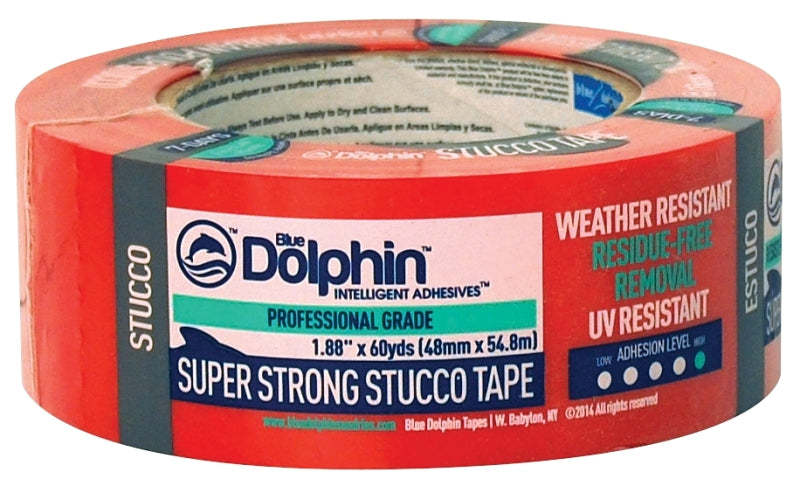 BLUE DOLPHIN Blue Dolphin TP STUCCO 0200 Exterior Tape, 60 yd L, 1.88 in W, Polyethylene Backing PAINT BLUE DOLPHIN