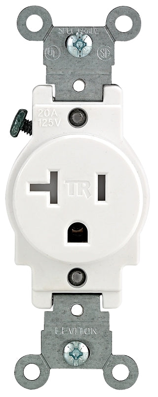 LEVITON Leviton R52-T5020-0WS Tamper-Resistant Single Outlet, 2 -Pole, 125 V, 20 A, Back and Side Wiring, NEMA: NEMA 5 ELECTRICAL LEVITON
