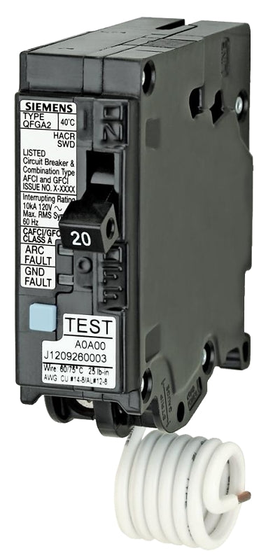 SIEMENS Siemens Q115DF Circuit Breaker, AFCI, GFCI, 15 A, 1 -Pole, 120 V, Instantaneous, Non-Interchangeable Trip, Black