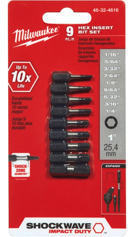 MILWAUKEE Milwaukee SHOCKWAVE Impact Duty 48-32-4616 Insert Bit Set, 9-Piece, All-Purpose, Steel TOOLS MILWAUKEE