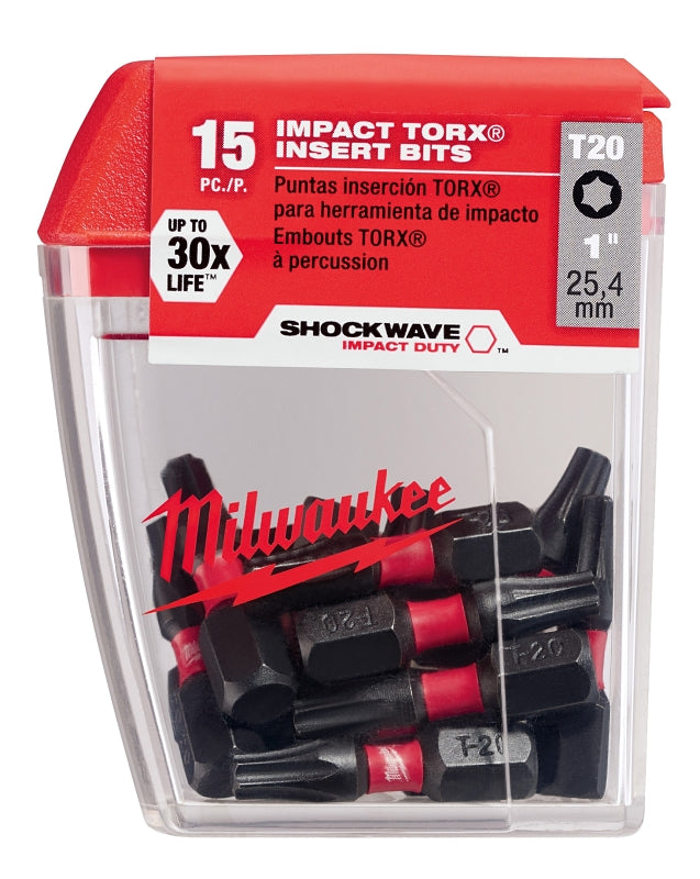 MILWAUKEE Milwaukee SHOCKWAVE 48-32-5011 Insert Bit, T20 Drive, Torx Drive, 1/4 in Shank, Hex Shank, 1 in L, S2 Steel TOOLS MILWAUKEE