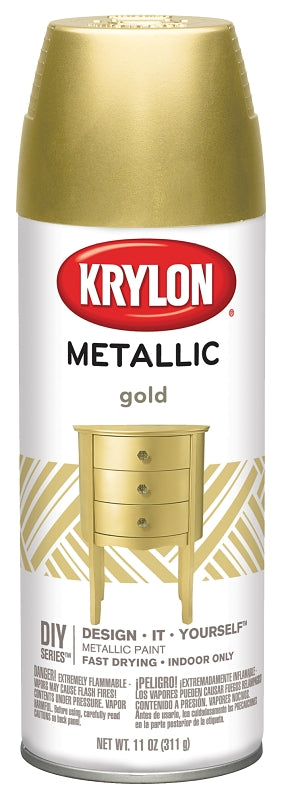 KRYLON Krylon K01706007 Metallic Spray Paint, 12 oz Can, 25 sq-ft Coverage Area, Solvent Base, Metallic, Gold