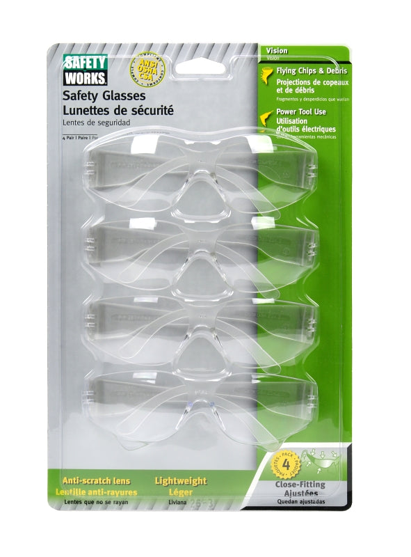 BOSS MFG Safety Works 10087608 Safety Glasses, Unisex, Anti-Fog Lens, Rimless Frame