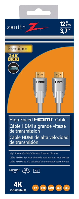 ZENITH Zenith VH3012HDHS2 HDMI Cable with Ethernet, Black Sheath, 12 ft L ELECTRICAL ZENITH