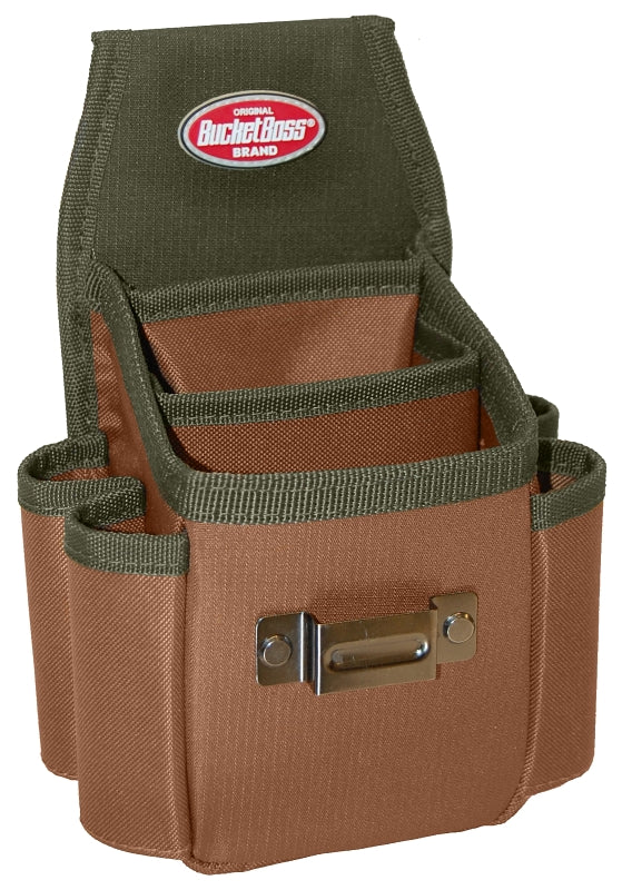 BUCKET BOSS Bucket Boss 54175 Utility Plus Pouch, 3-Pocket, Poly Ripstop Fabric, Brown/Green, 6-1/2 in W, 9-1/5 in H, 4 in D TOOLS BUCKET BOSS