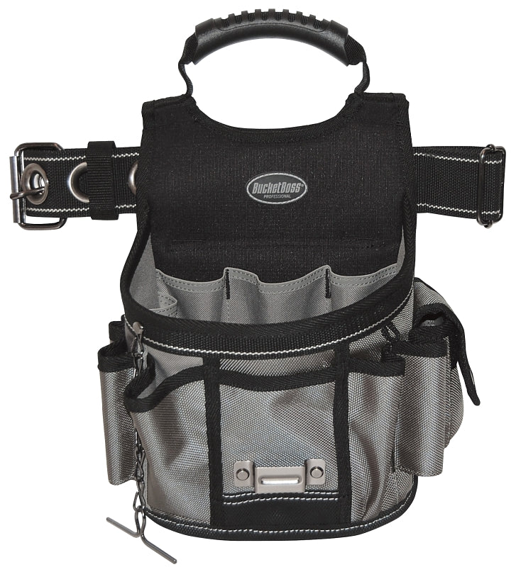 BUCKET BOSS Bucket Boss 55300 Sparky Utility Pouch, 52 in Waist, 17-Pocket, Poly Fabric, Black/Gray, 9 in W, 14 in H, 6 in D TOOLS BUCKET BOSS