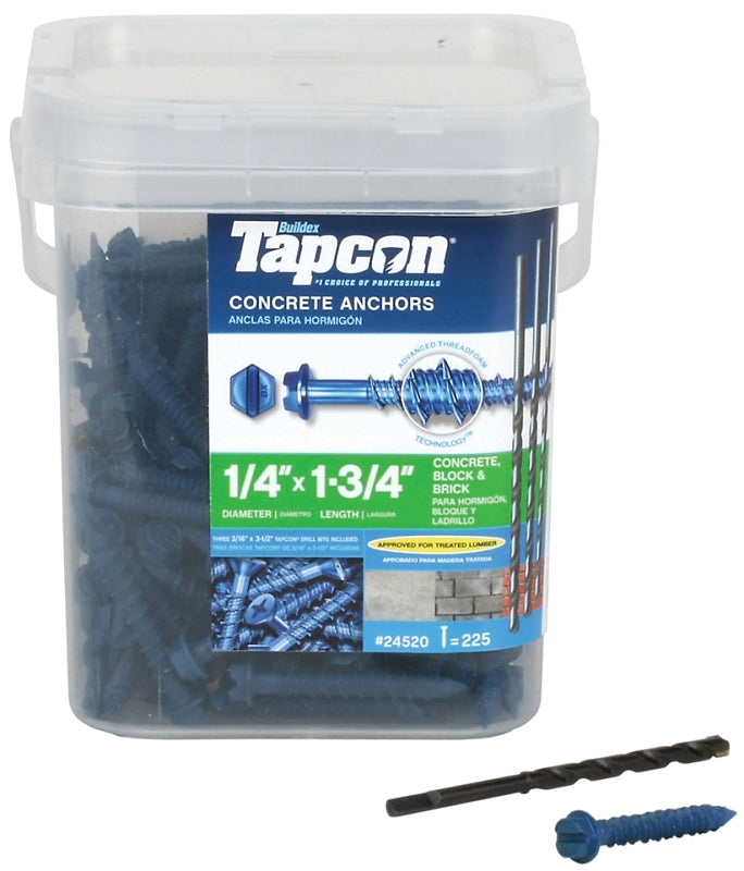 TAPCON Tapcon 24520 Screw Anchor, 1-3/4 in L, Hex Drive, Steel, Climaseal