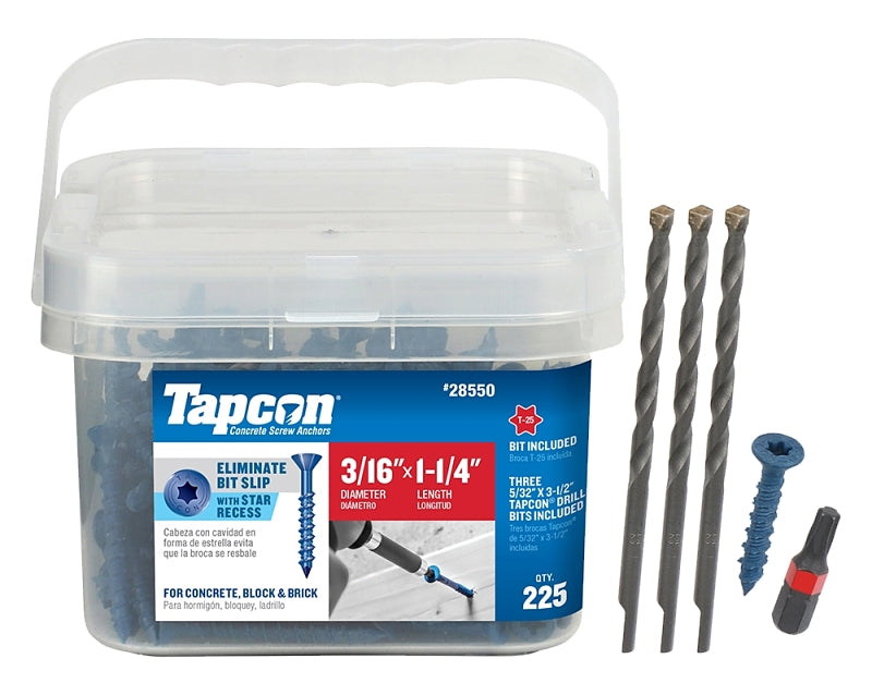 TAPCON Tapcon 28550 Concrete Screw Anchor, T25 Screw, 3/16 in Dia, 1-1/4 in L, Steel, Climaseal, 225/PK HARDWARE & FARM SUPPLIES TAPCON