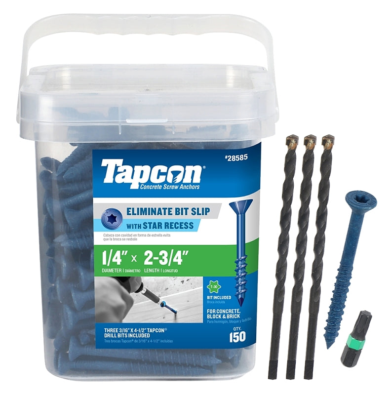 TAPCON Tapcon 28585 Concrete Screw Anchor, T30 Screw, 1/4 in Dia, 2-3/4 in L, Steel, Climaseal, 150/PK HARDWARE & FARM SUPPLIES TAPCON