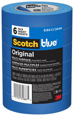 SCOTCH BLUE ScotchBlue 2090-24EVP Painter's Tape, Original Multi-Surface, 60 yd L, 0.94 in W, Crepe Paper Backing, Blue, 6/PK