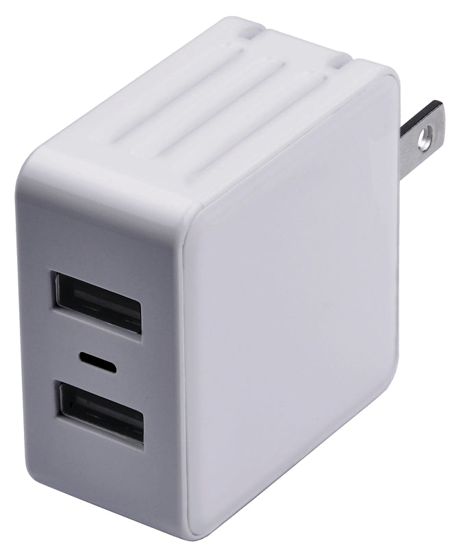 ZENITH Zenith PM1002UW31 Dual USB Wall Charger, 100 to 240 V Input, 5 VDC Output, Foldable Plug, White ELECTRICAL ZENITH   