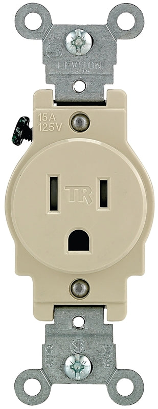 LEVITON Leviton 132-T5015-00I Single Receptacle, 2 -Pole, 125 V, 15 A, Back and Side Wiring, NEMA: NEMA 5-15R, Ivory ELECTRICAL LEVITON