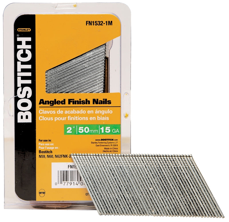 BOSTITCH Bostitch FN1532-1M Finish Nail, 2 in L, 15 ga Gauge, Steel, Bright, Flat Head, Smooth Shank