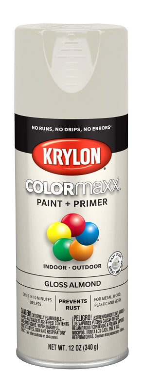 KRYLON Krylon K05500007 Enamel Spray Paint, 12 oz Can, 25 sq-ft Coverage Area, Solvent Base, Gloss, Almond